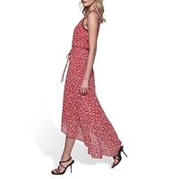 Floral-Print Chiffon Sleeveless Gathered Midi Dress