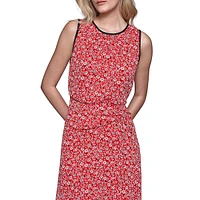 Floral-Print Chiffon Sleeveless Gathered Midi Dress