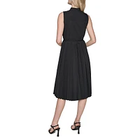 Sleeveless Poplin Pleated-Skirt Shirt Dress