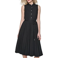 Sleeveless Poplin Pleated-Skirt Shirt Dress