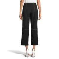 Contrast-Stitched Cropped Flare Pants