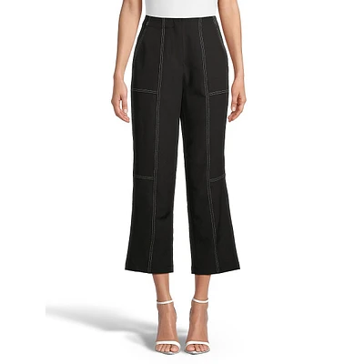 Contrast-Stitched Cropped Flare Pants