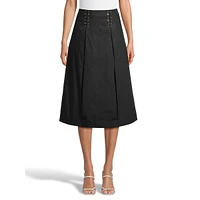 Grommet & Lacing-Detail Poplin Midi Skirt