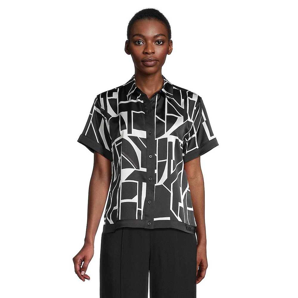 Geometric-Print Camp Shirt