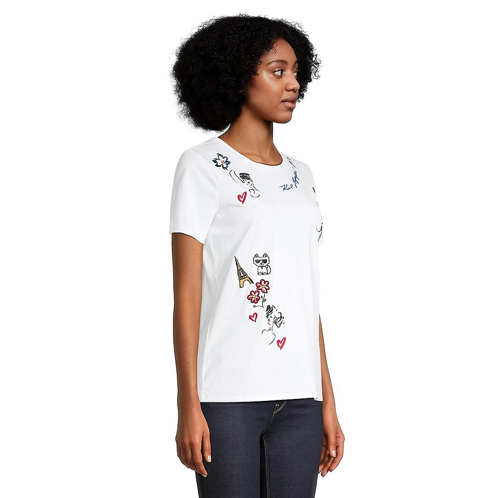 Luxe Whimsy Sketch Embroidered T-Shirt