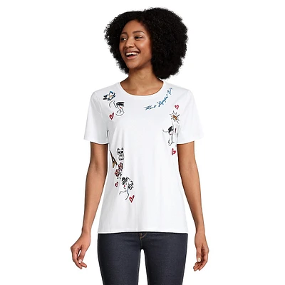 Luxe Whimsy Sketch Embroidered T-Shirt