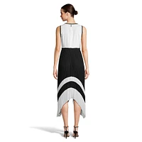 Sleeveless Pleated Colourblock Asymmetrical Dress