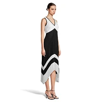 Sleeveless Pleated Colourblock Asymmetrical Dress