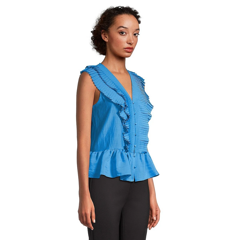 Sleeveless Pleated Ruffled Top