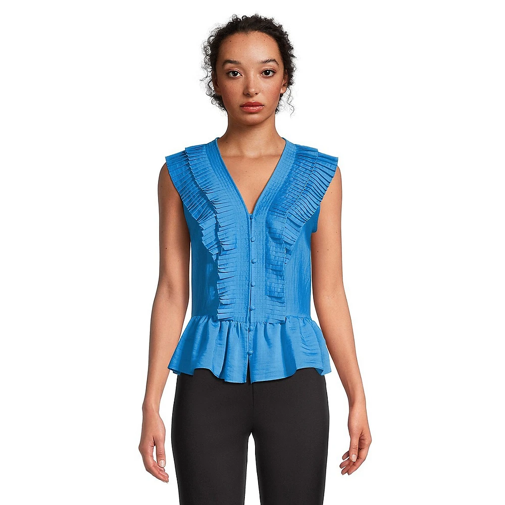 Sleeveless Pleated Ruffled Top