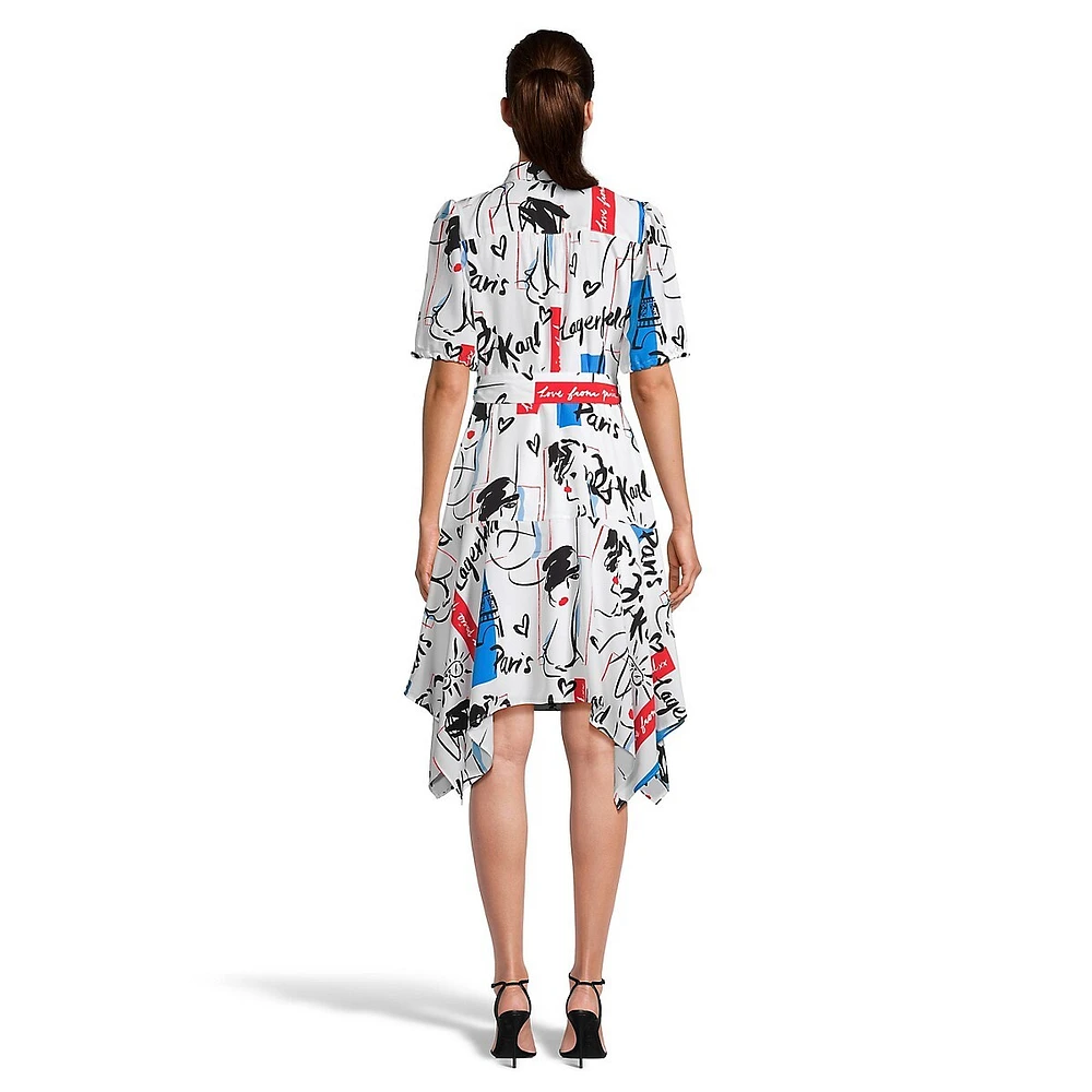 Puff-Sleeve Icons-Print Shirtdress