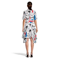 Puff-Sleeve Icons-Print Shirtdress