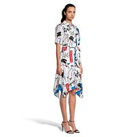 Puff-Sleeve Icons-Print Shirtdress