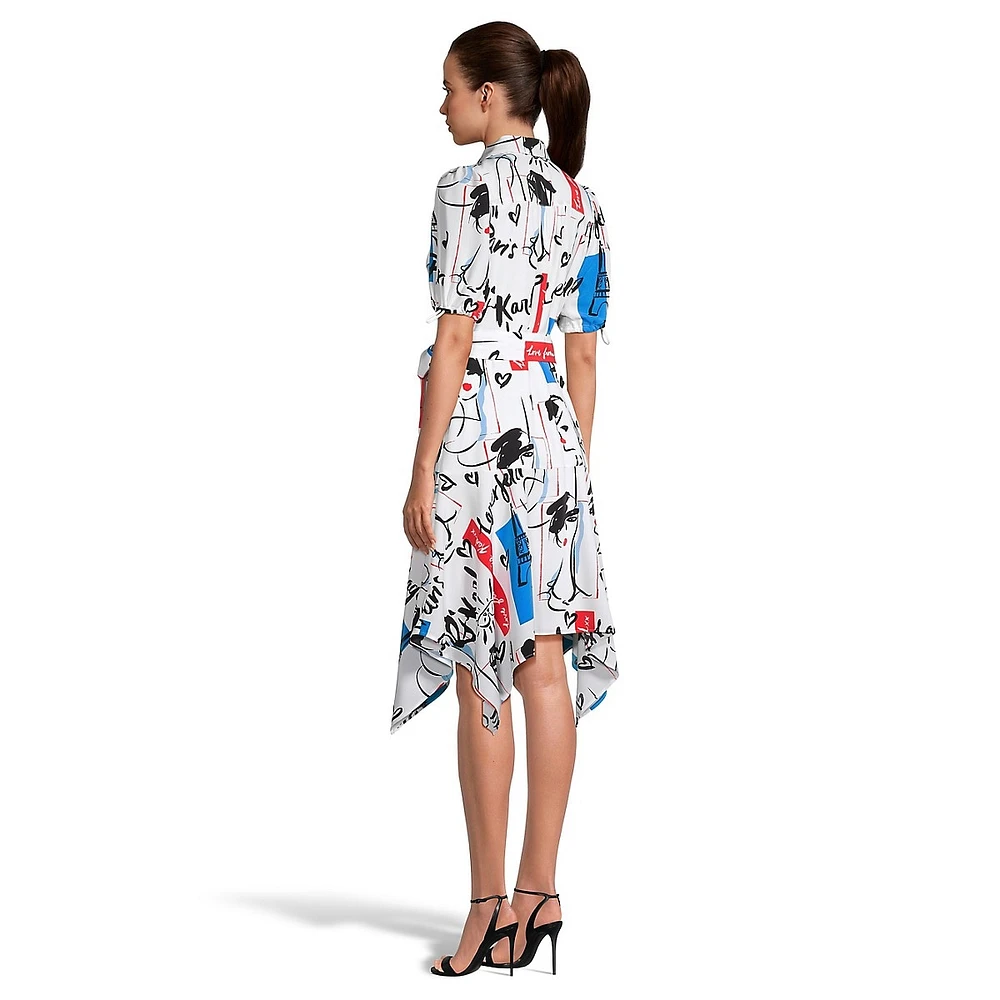 Puff-Sleeve Icons-Print Shirtdress