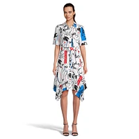 Puff-Sleeve Icons-Print Shirtdress