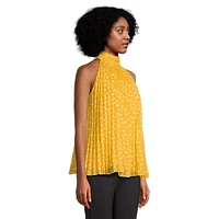 Polka Dot Pleated Sleeveless Top