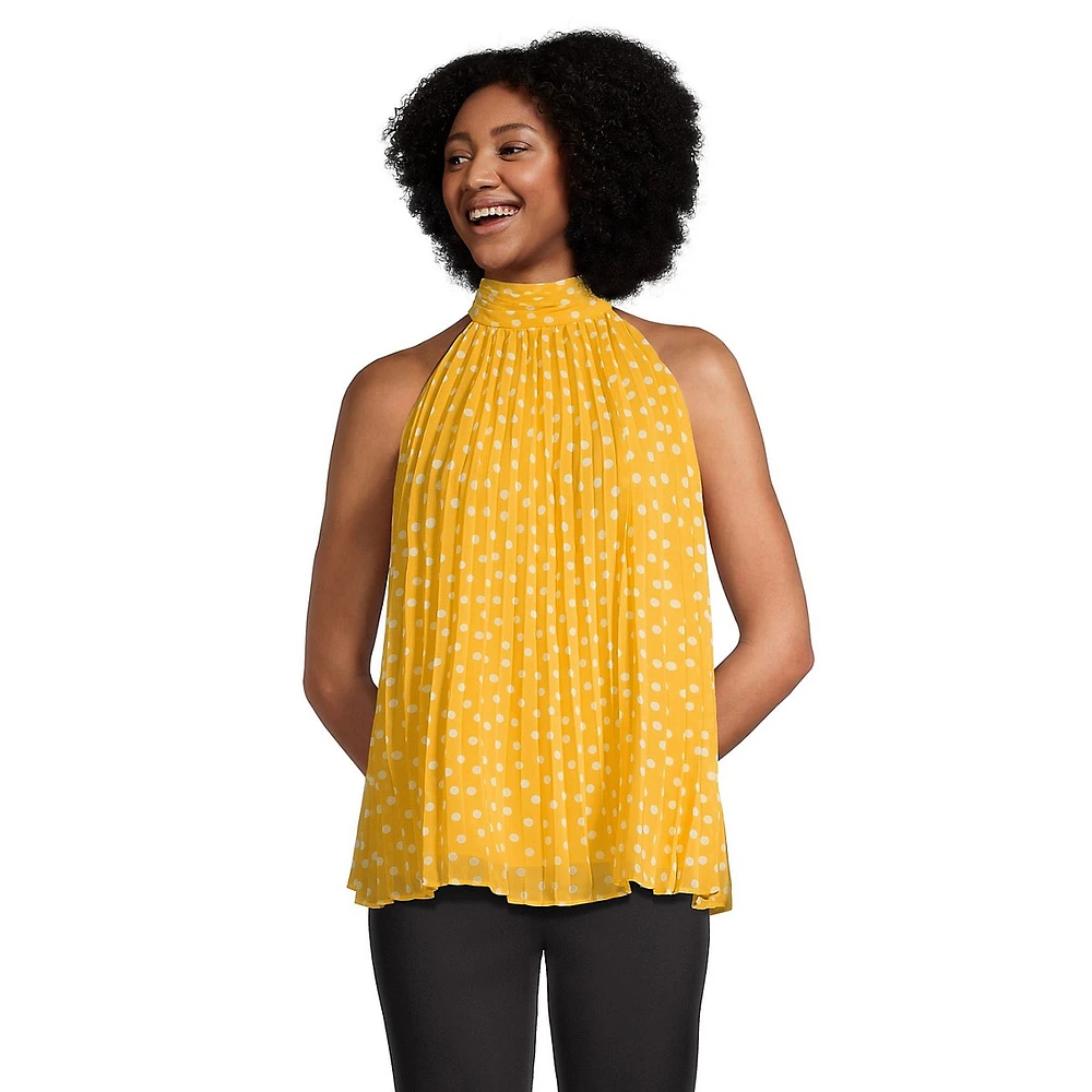 Polka Dot Pleated Sleeveless Top