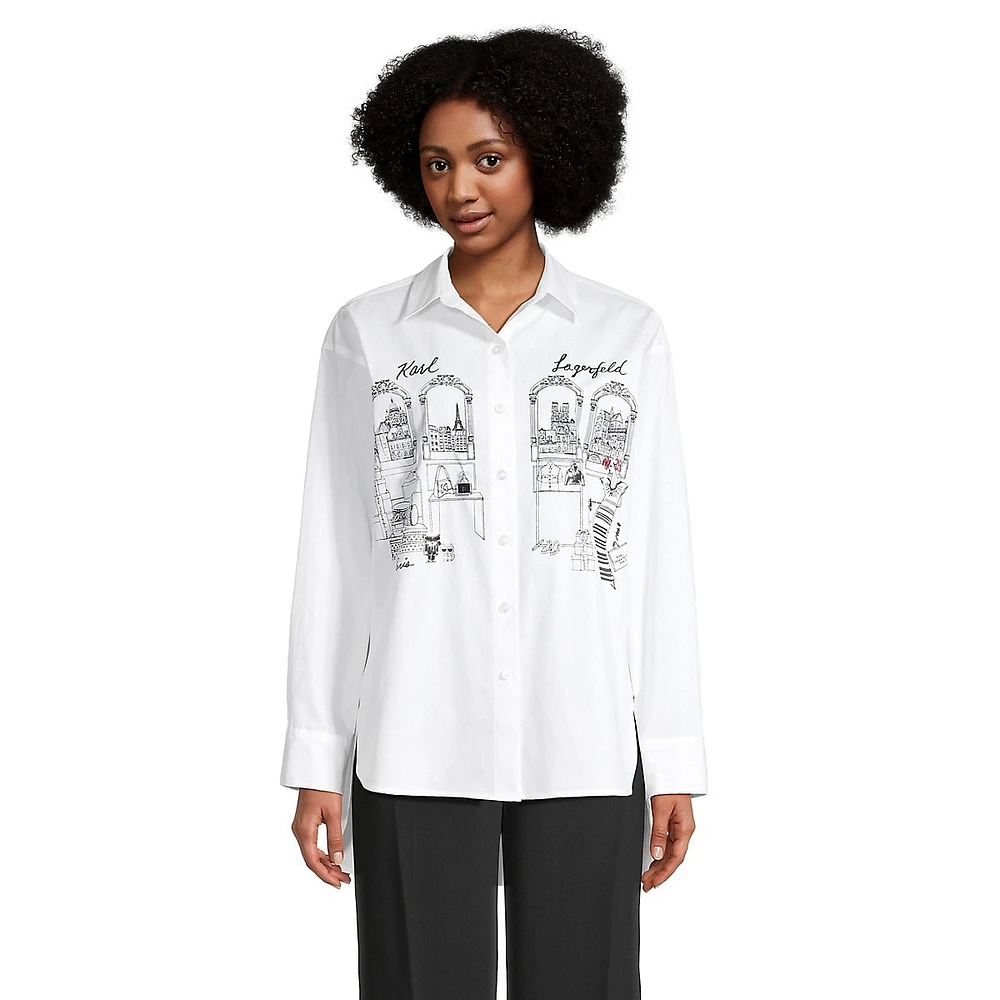 Boutique-Graphic Poplin High-LowShirt