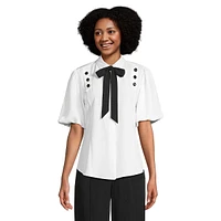 Puff-Sleeve Sailor Blouse