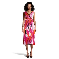 Pleated Geo-Print Midi Dress