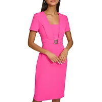 Squareneck Scuba Crepe Sheath Dress