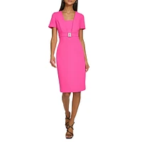 Squareneck Scuba Crepe Sheath Dress