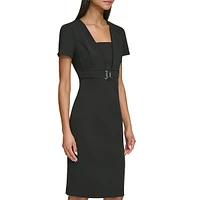 Squareneck Scuba Crepe Sheath Dress