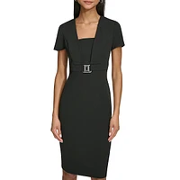 Squareneck Scuba Crepe Sheath Dress