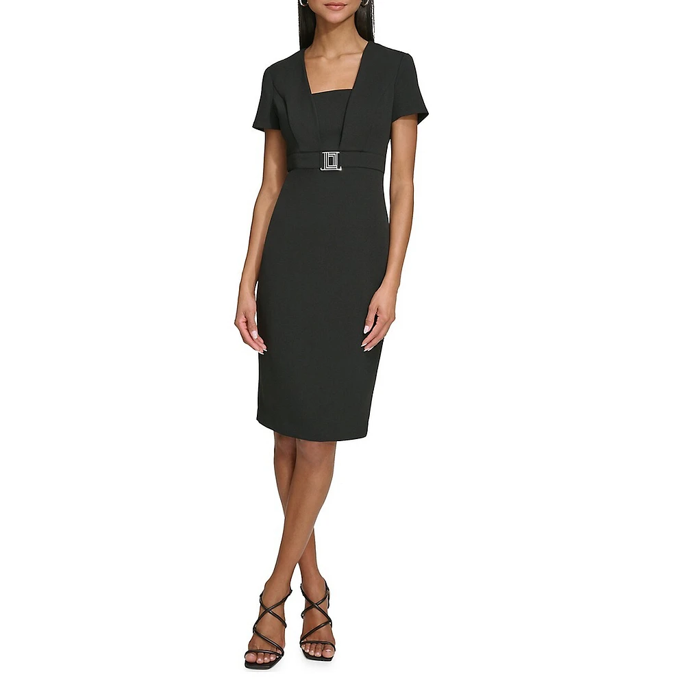 Squareneck Scuba Crepe Sheath Dress