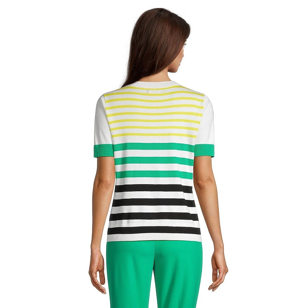 Striped Short-Sleeve Logo Sweater