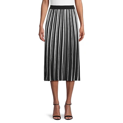 Striped Pleated Midi Skirt