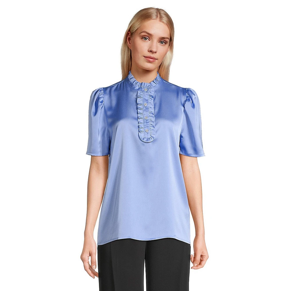 Puff-Sleeve Ruffled Blouse