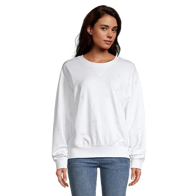 Faux Pearl-Embellished Sweatshirt