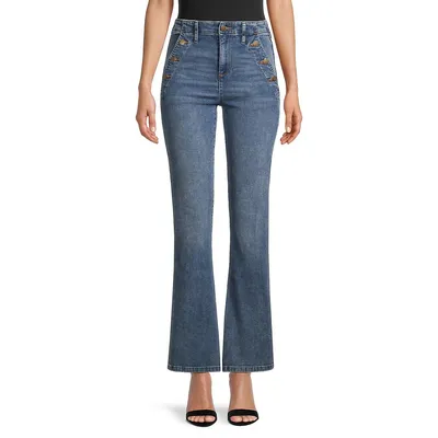 Button-Pocket Flare Jeans