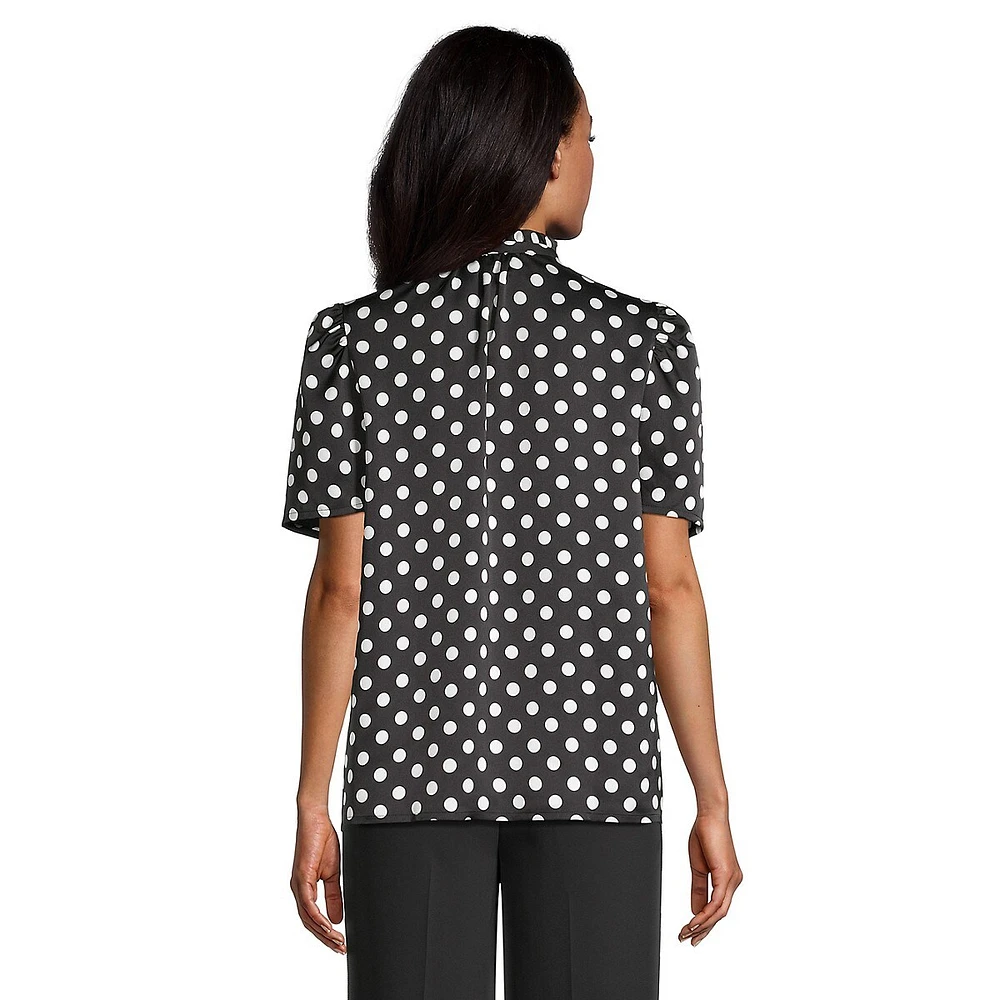 Puff-Sleeve Ruffled Dotted Blouse