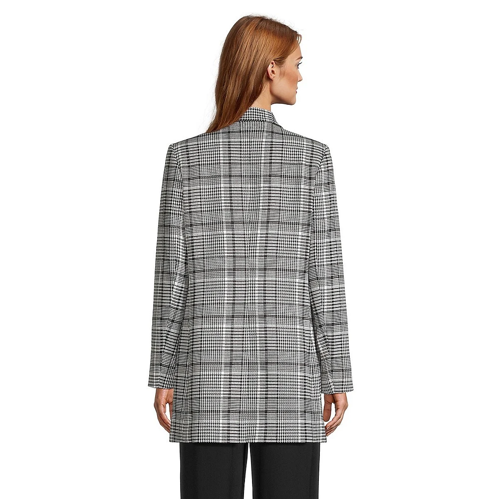 Double-Breasted Glen Plaid Longline Blazer