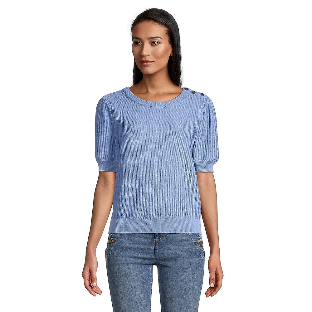 Honeycomb-Knit Short-Sleeve Sweater