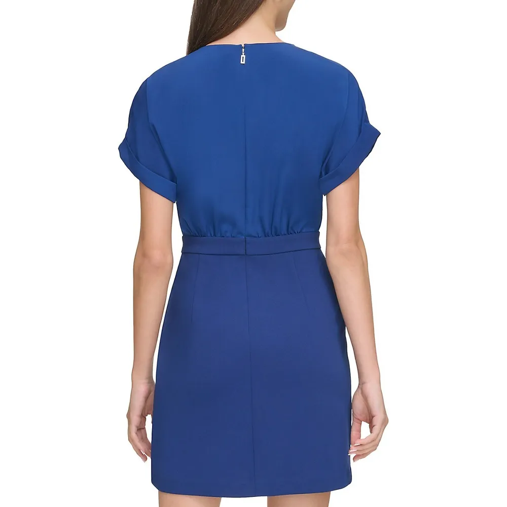 Button-Detail Scuba Crepe Mini Sheath Dress