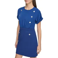 Button-Detail Scuba Crepe Mini Sheath Dress