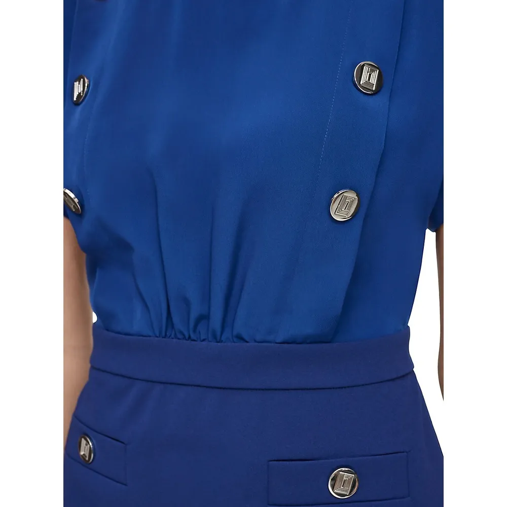 Button-Detail Scuba Crepe Mini Sheath Dress