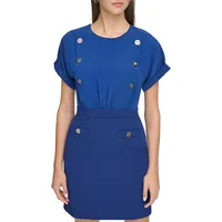 Button-Detail Scuba Crepe Mini Sheath Dress