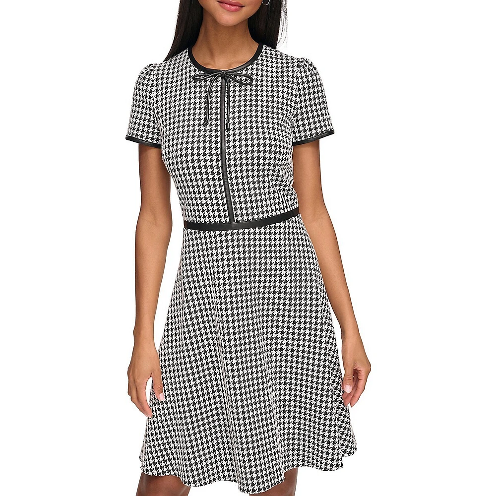 Tied Houndstooth Midi Dress