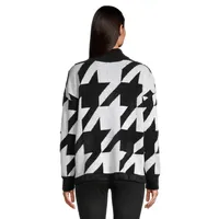 Enlarged-Houndstooth Mockneck Sweater