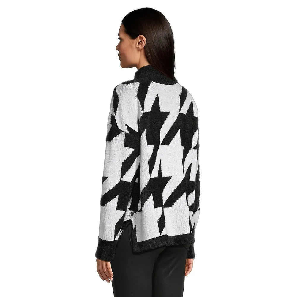 Enlarged-Houndstooth Mockneck Sweater