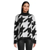 Enlarged-Houndstooth Mockneck Sweater