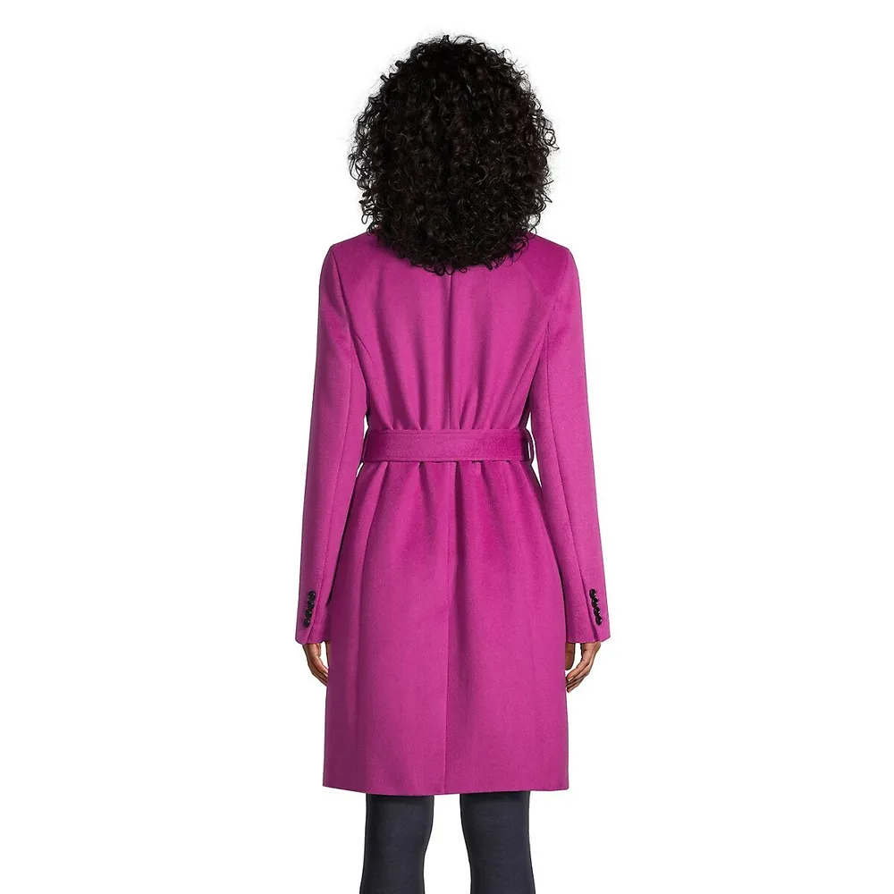 Belted Wool-Blend Lapel Coat