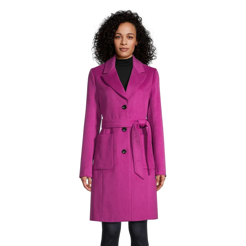 Belted Wool-Blend Lapel Coat