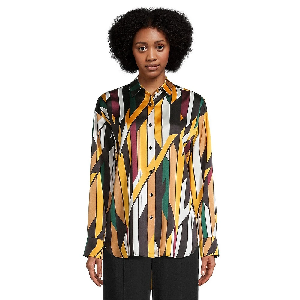 Geometric-Print HIgh-Low Shirt