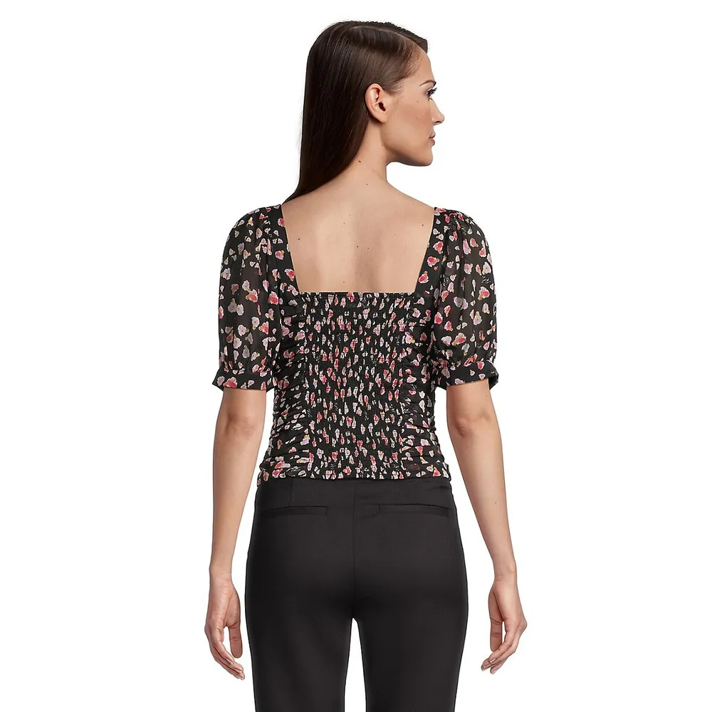 Ruched and Shirred Floral Top