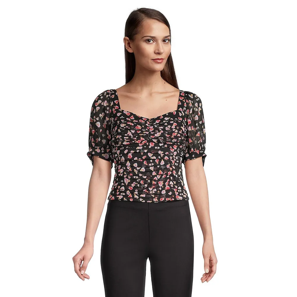 Ruched and Shirred Floral Top